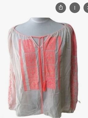 Velvet White Tunic with Coral Pink Embroidery